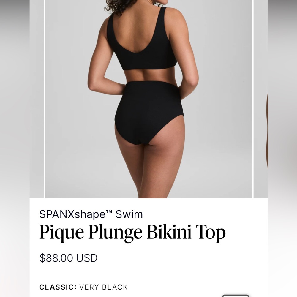 SPANX Black Pique Plunge Bikini Top Size L - Picture 2 of 6
